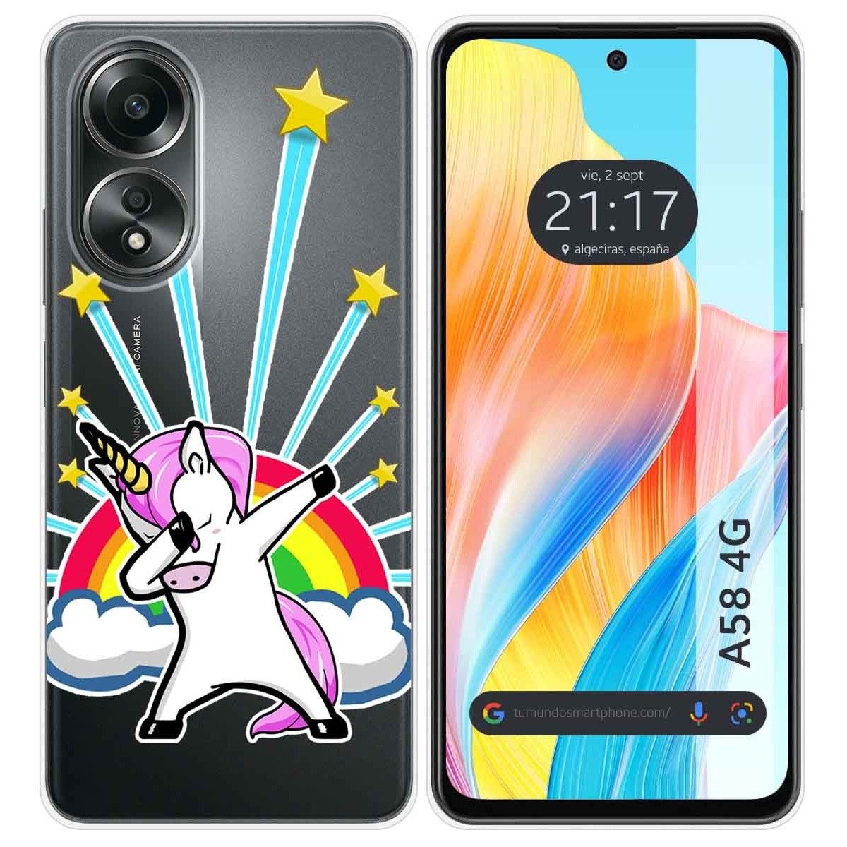 Funda Silicona Transparente para Oppo A58 4G diseño Unicornio Dibujos