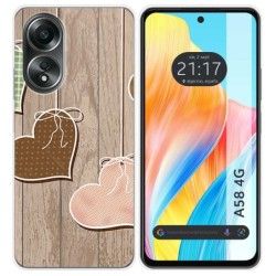 Funda Silicona para Oppo A58 4G diseño Corazones Madera Dibujos