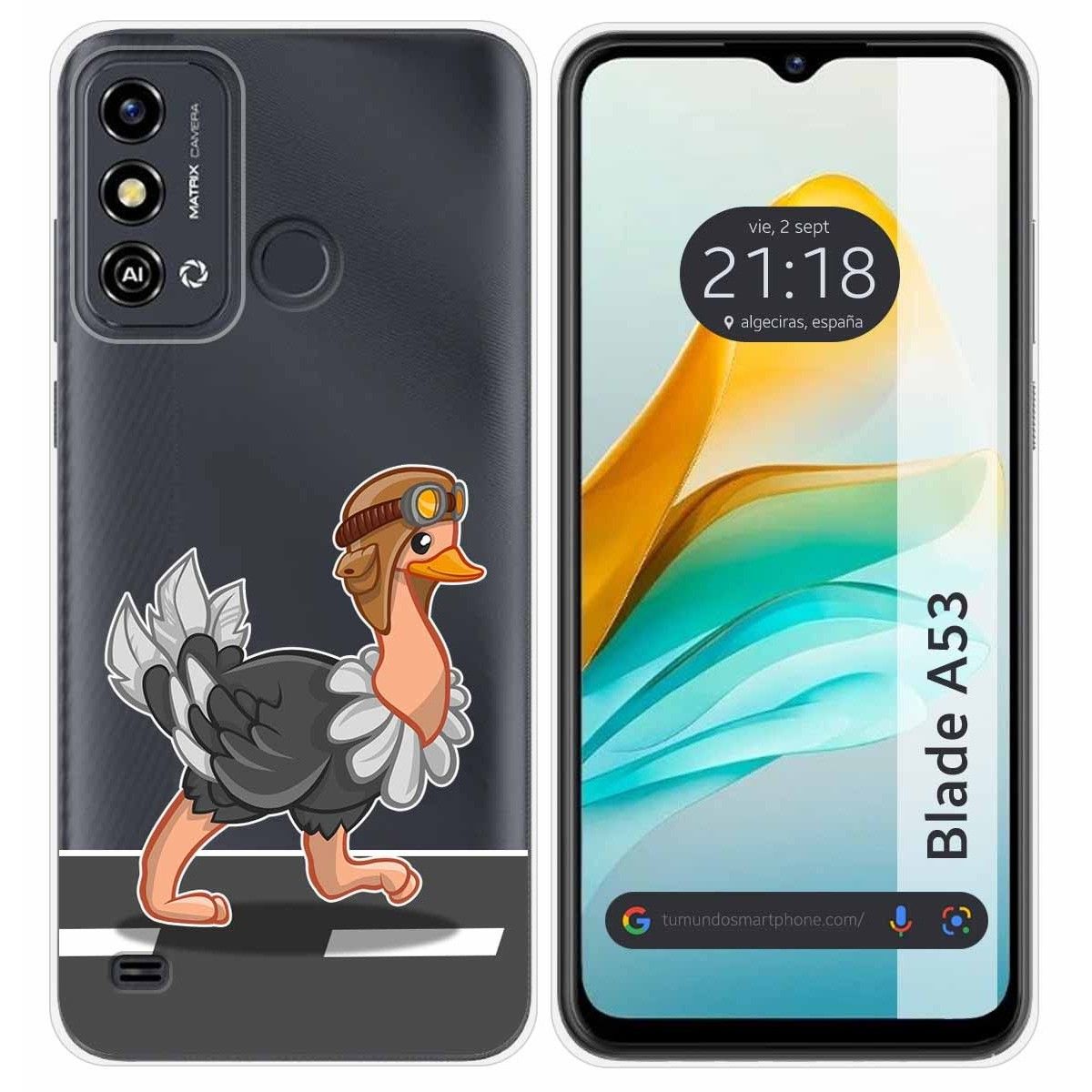 Funda Silicona Transparente para ZTE Blade A53 diseño Avestruz Dibujos