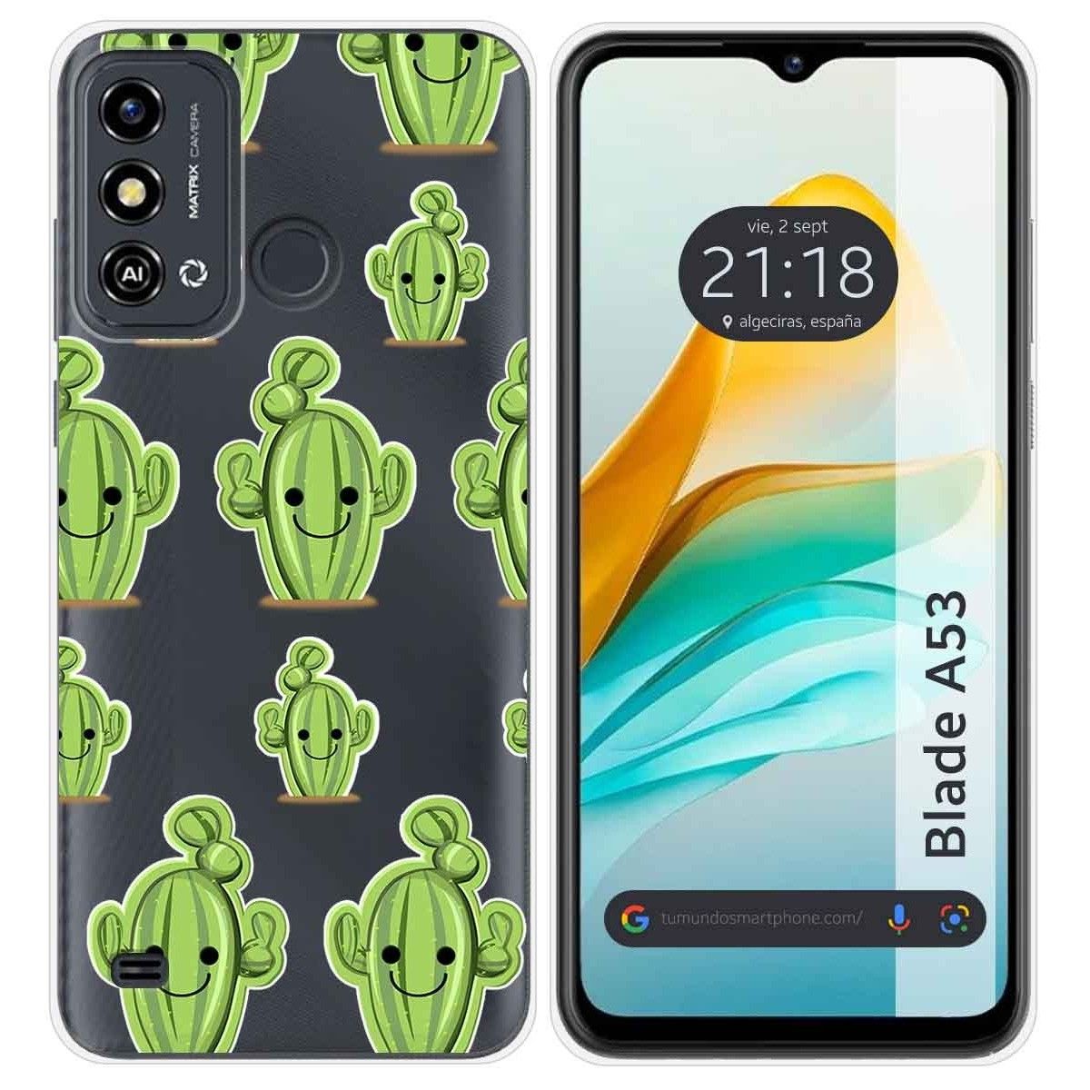 Funda Silicona Transparente para ZTE Blade A53 diseño Cactus Dibujos