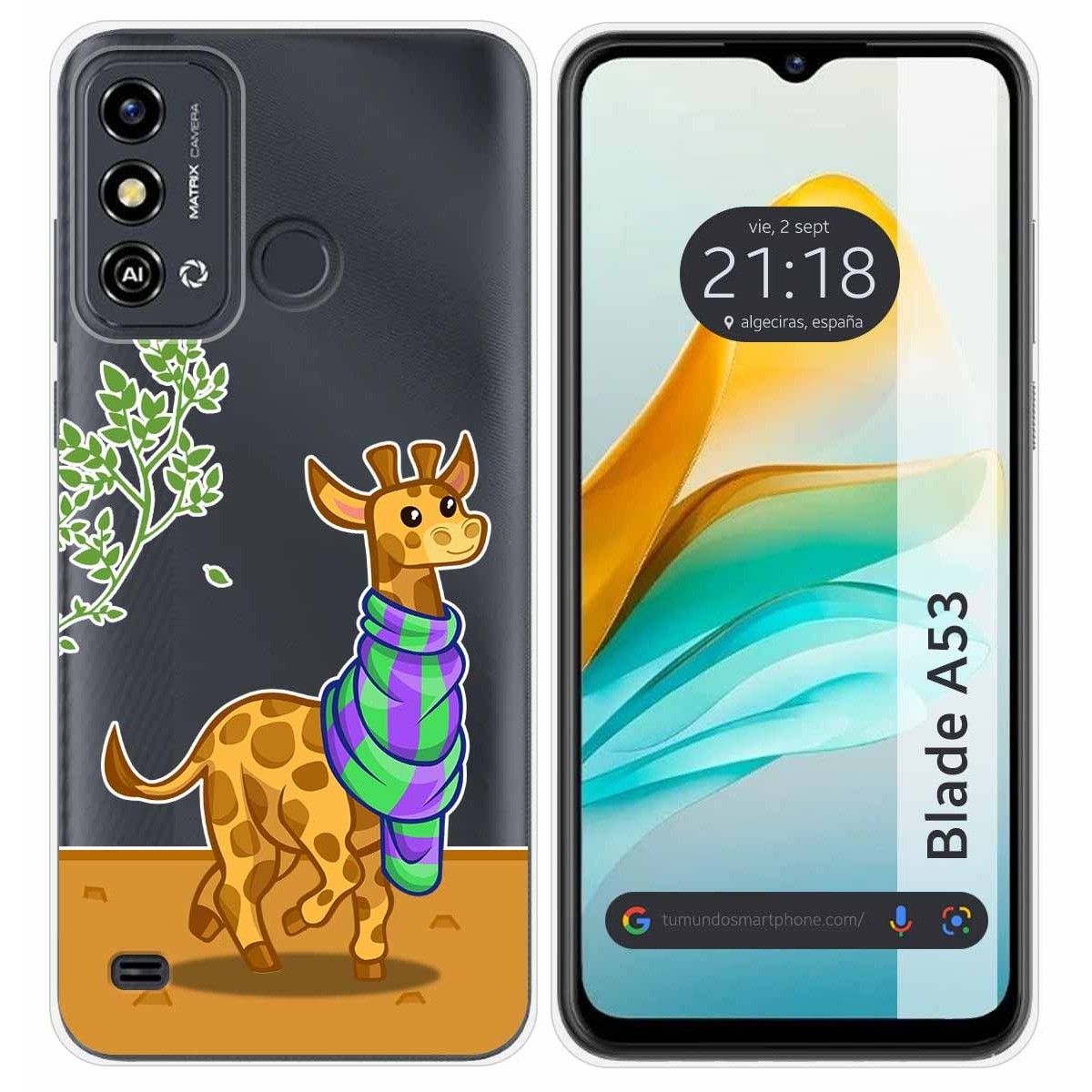 Funda Silicona Transparente para ZTE Blade A53 diseño Jirafa Dibujos