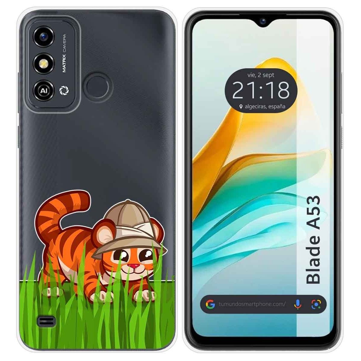 Funda Silicona Transparente para ZTE Blade A53 diseño Tigre Dibujos