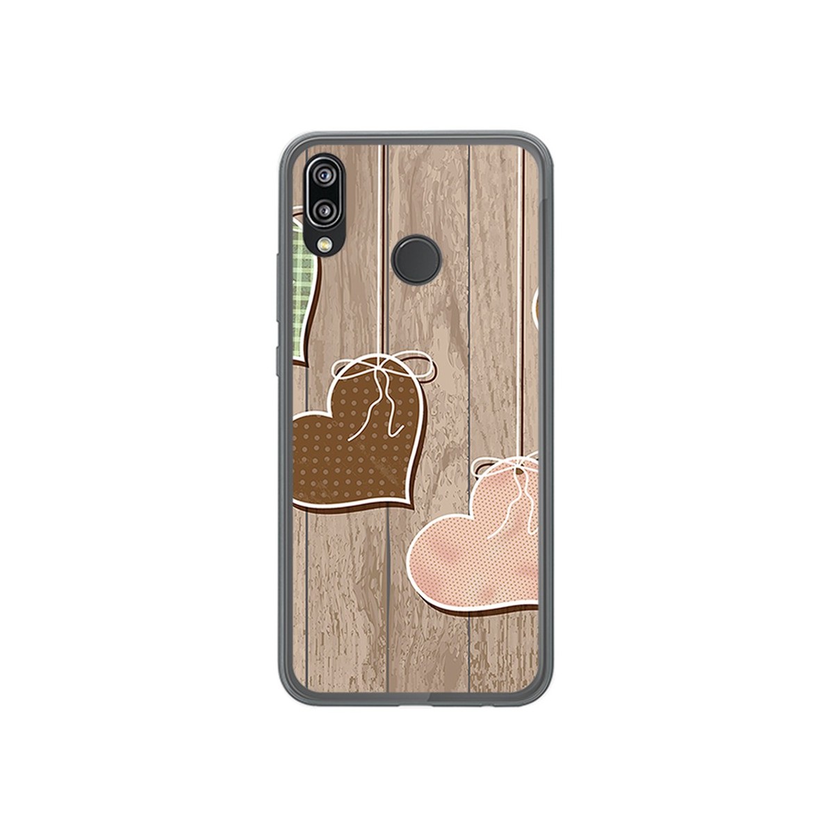Funda Gel Tpu para Huawei P20 Lite Diseño Corazones Madera Dibujos