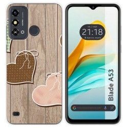 Funda Silicona para ZTE Blade A53 diseño Corazones Madera Dibujos