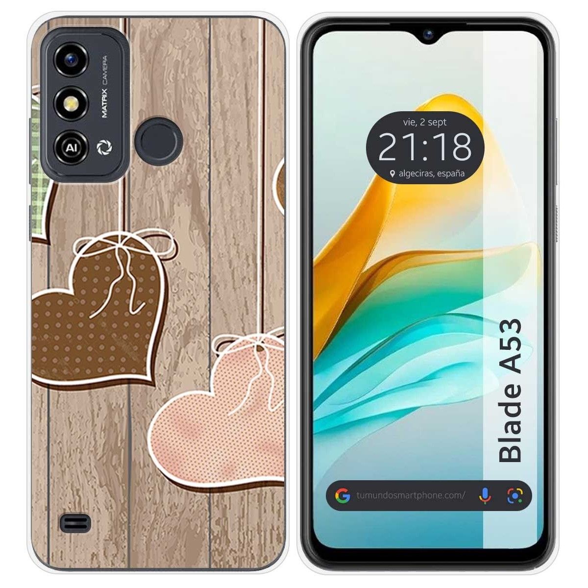 Funda Silicona para ZTE Blade A53 diseño Corazones Madera Dibujos