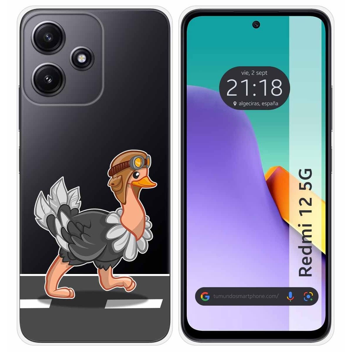 Funda Silicona Transparente para Xiaomi Redmi 12 5G diseño Avestruz Dibujos