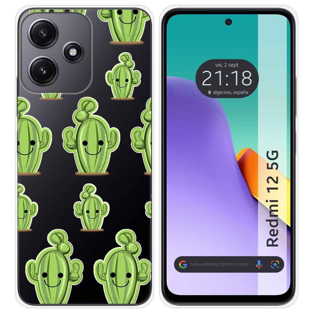 Funda Silicona Transparente para Xiaomi Redmi 12 5G diseño Cactus Dibujos
