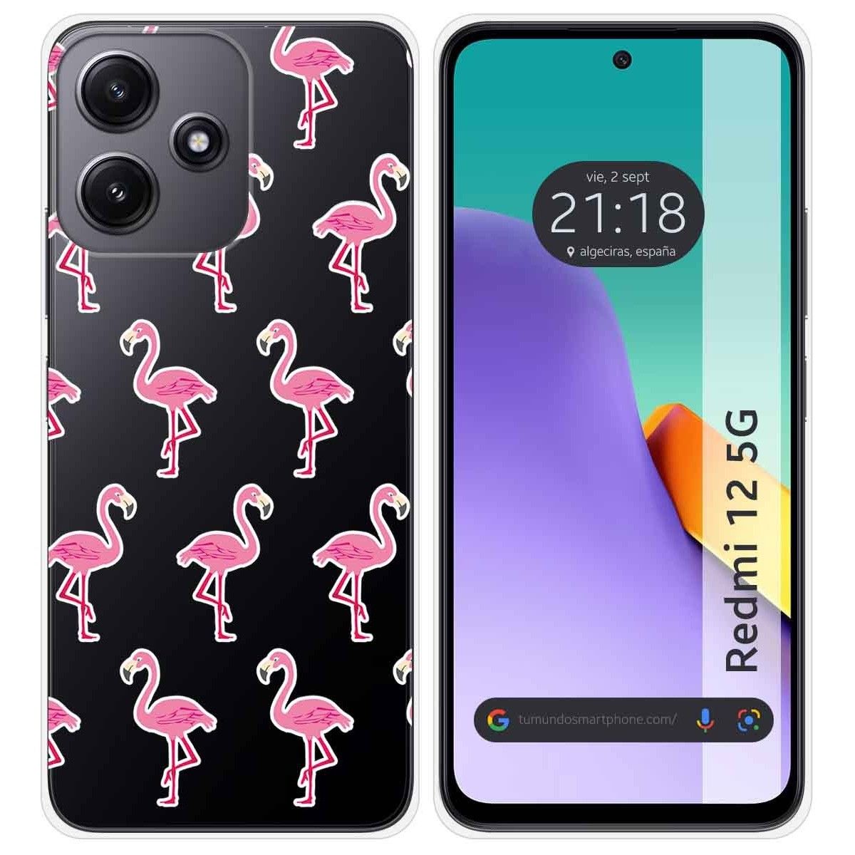 Funda Silicona Transparente para Xiaomi Redmi 12 5G diseño Flamenco Dibujos