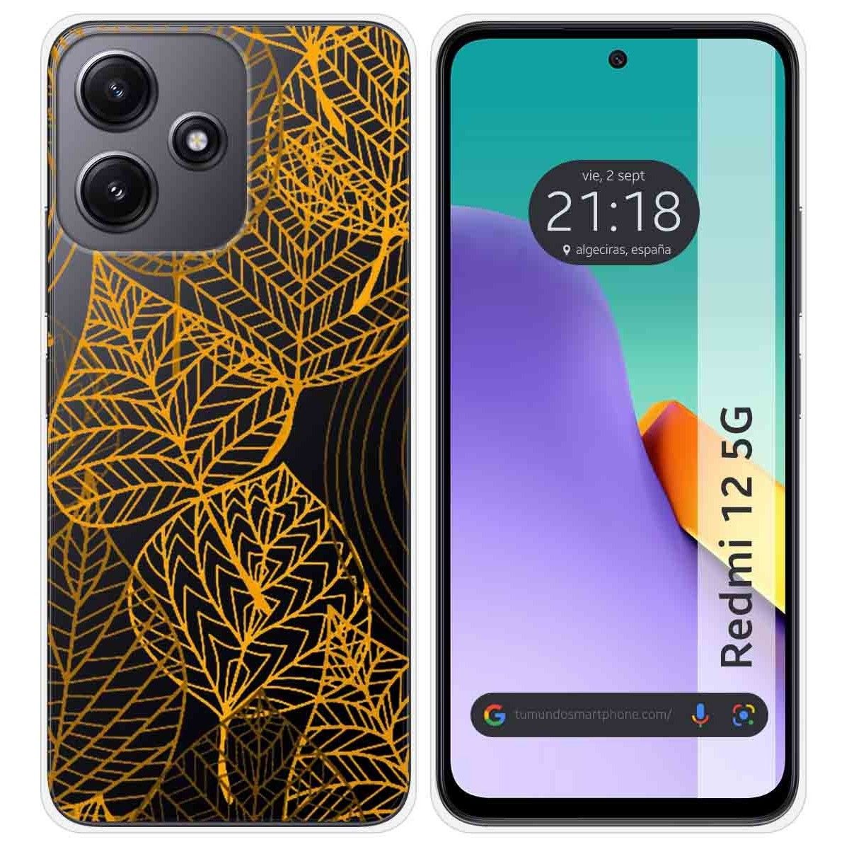 Funda Silicona Transparente para Xiaomi Redmi 12 5G diseño Hojas Dibujos