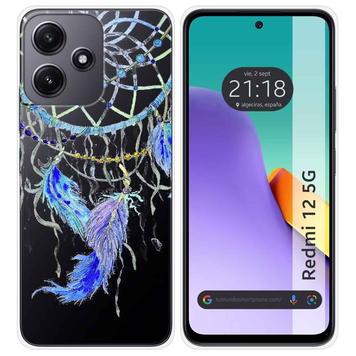 Funda Silicona Transparente para Xiaomi Redmi 12 5G diseño Plumas Dibujos