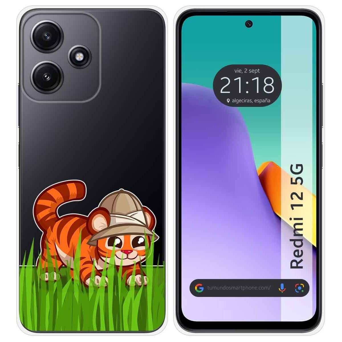 Funda Silicona Transparente para Xiaomi Redmi 12 5G diseño Tigre Dibujos
