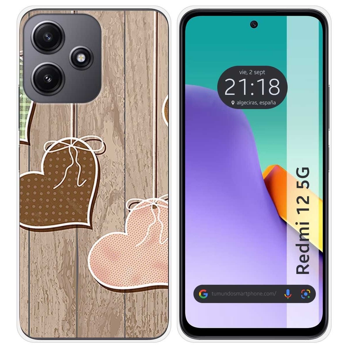 Funda Silicona para Xiaomi Redmi 12 5G diseño Corazones Madera Dibujos