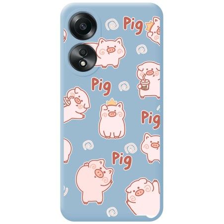 Funda Silicona Líquida Azul para Oppo A58 4G diseño Cerdos Dibujos