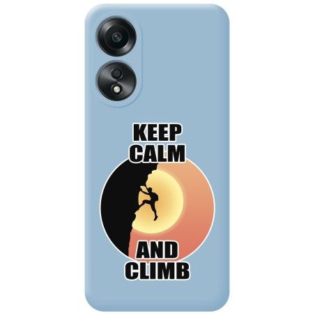 Funda Silicona Líquida Azul para Oppo A58 4G diseño Hombre Escalada Dibujos