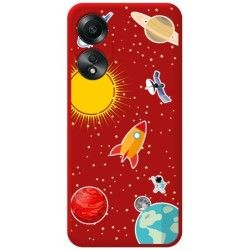 Funda Silicona Líquida Roja para Oppo A58 4G diseño Espacio Dibujos
