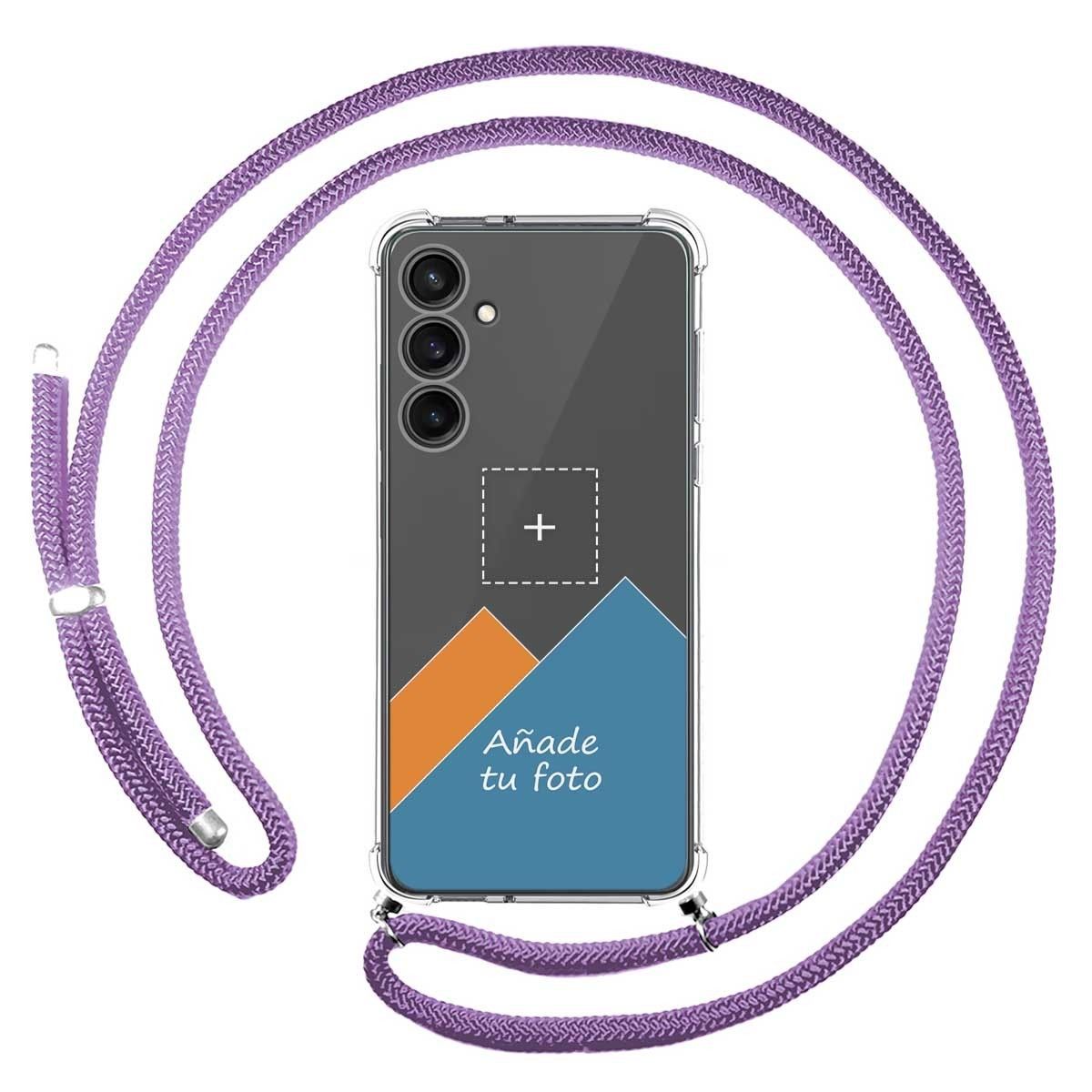 Personaliza tu Funda Colgante Transparente para Samsung Galaxy S23 FE 5G con Cordon Morado Dibujo Personalizada
