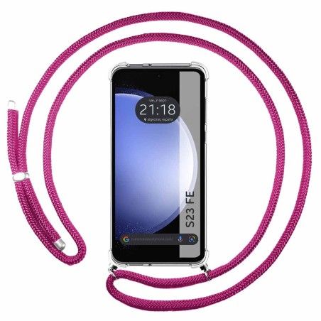 Funda Colgante Transparente para Samsung Galaxy S23 FE 5G con Cordon Rosa Fucsia