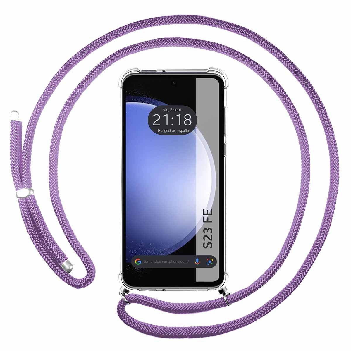 Funda Colgante Transparente para Samsung Galaxy S23 FE 5G con Cordon Morado