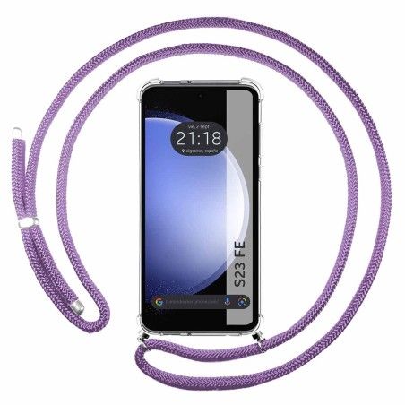 Funda Colgante Transparente para Samsung Galaxy S23 FE 5G con Cordon Morado