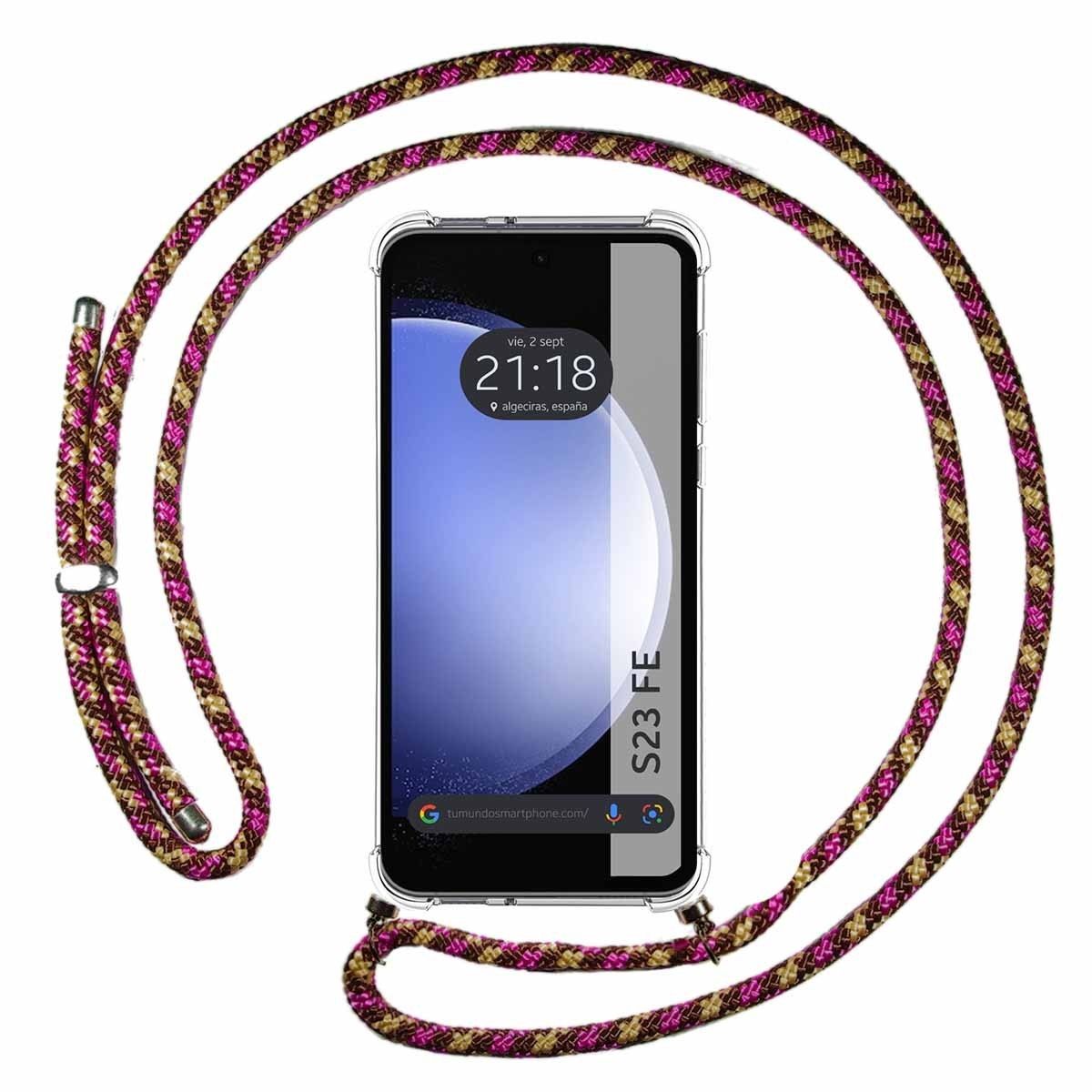 Funda Colgante Transparente para Samsung Galaxy S23 FE 5G con Cordon Rosa / Dorado