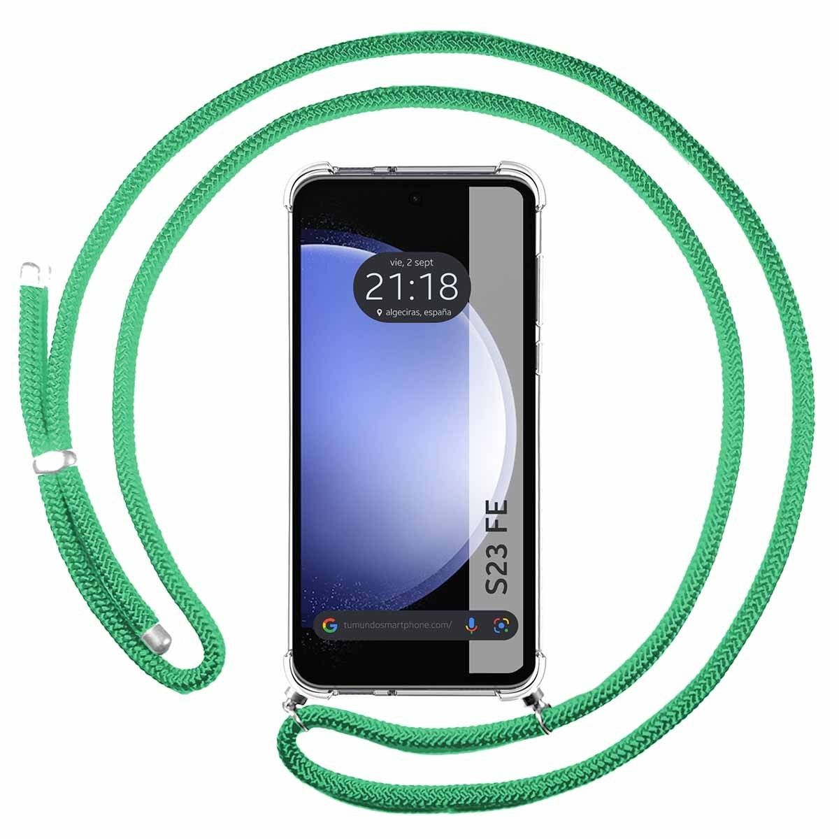 Funda Colgante Transparente para Samsung Galaxy S23 FE 5G con Cordon Verde Agua