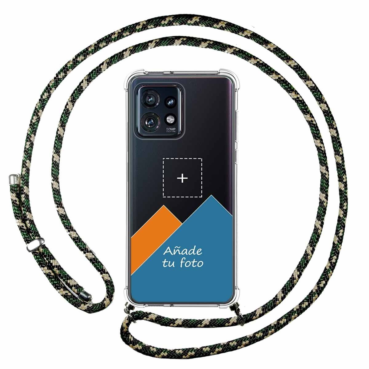 Personaliza tu Funda Colgante Transparente para Motorola Edge 40 Pro 5G con Cordon Verde / Dorado Dibujo Personalizada