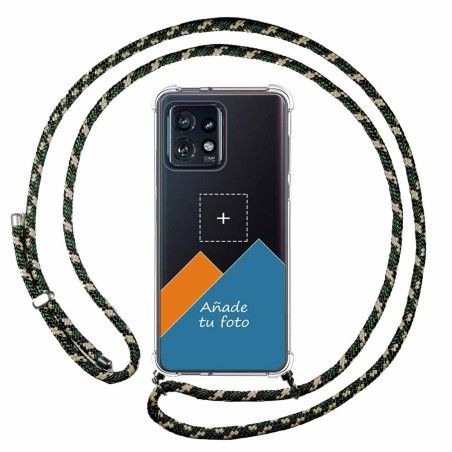 Personaliza tu Funda Colgante Transparente para Motorola Edge 40 Pro 5G con Cordon Verde / Dorado Dibujo Personalizada