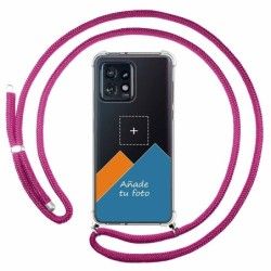 Personaliza tu Funda Colgante Transparente para Motorola Edge 40 Pro 5G con Cordon Rosa Fucsia Dibujo Personalizada