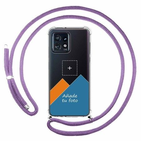 Personaliza tu Funda Colgante Transparente para Motorola Edge 40 Pro 5G con Cordon Morado Dibujo Personalizada