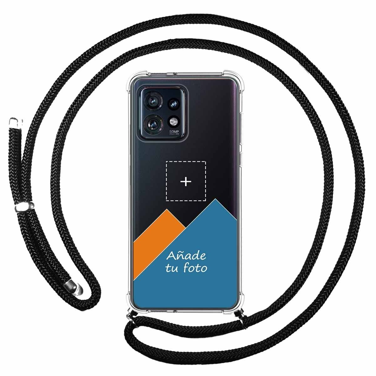 Personaliza tu Funda Colgante Transparente para Motorola Edge 40 Pro 5G con Cordon Negro Dibujo Personalizada