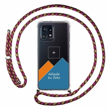 Personaliza tu Funda Colgante Transparente para Motorola Edge 40 Pro 5G con Cordon Rosa / Dorado Dibujo Personalizada