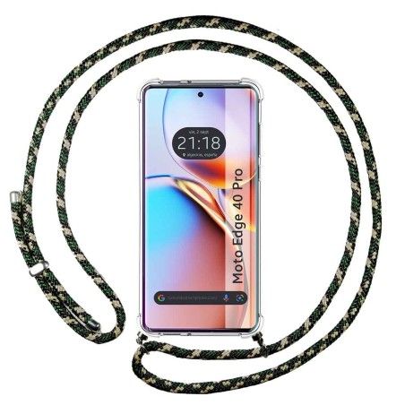 Funda Colgante Transparente para Motorola Edge 40 Pro 5G con Cordon Verde / Dorado
