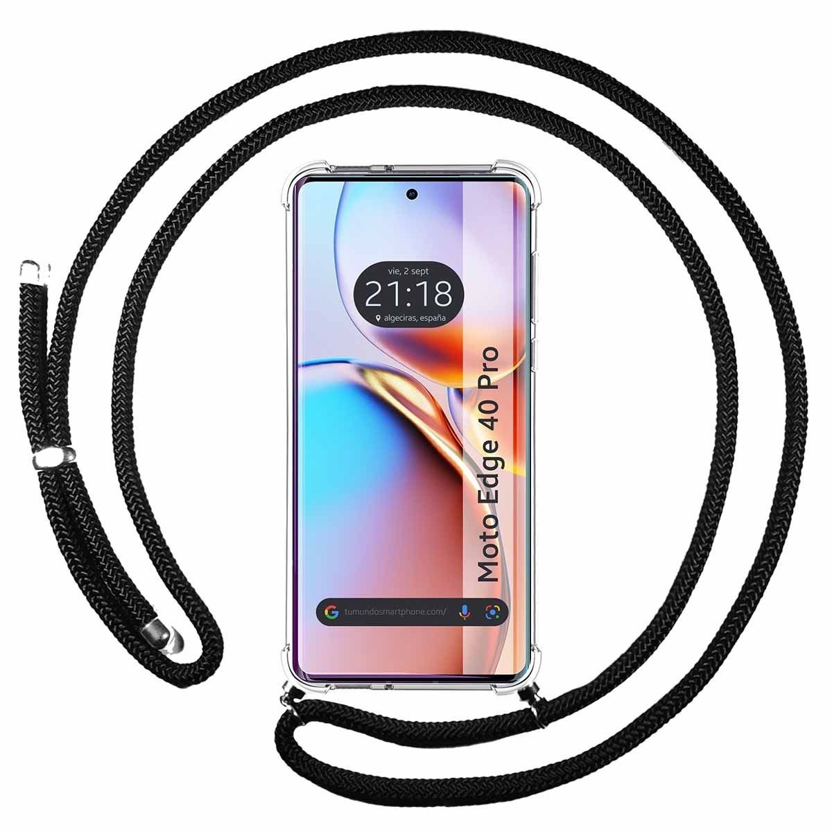 Funda Colgante Transparente para Motorola Edge 40 Pro 5G con Cordon Negro