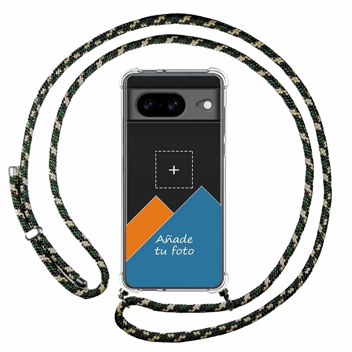 Personaliza tu Funda Colgante Transparente para Google Pixel 8 5G con Cordon Verde / Dorado Dibujo Personalizada