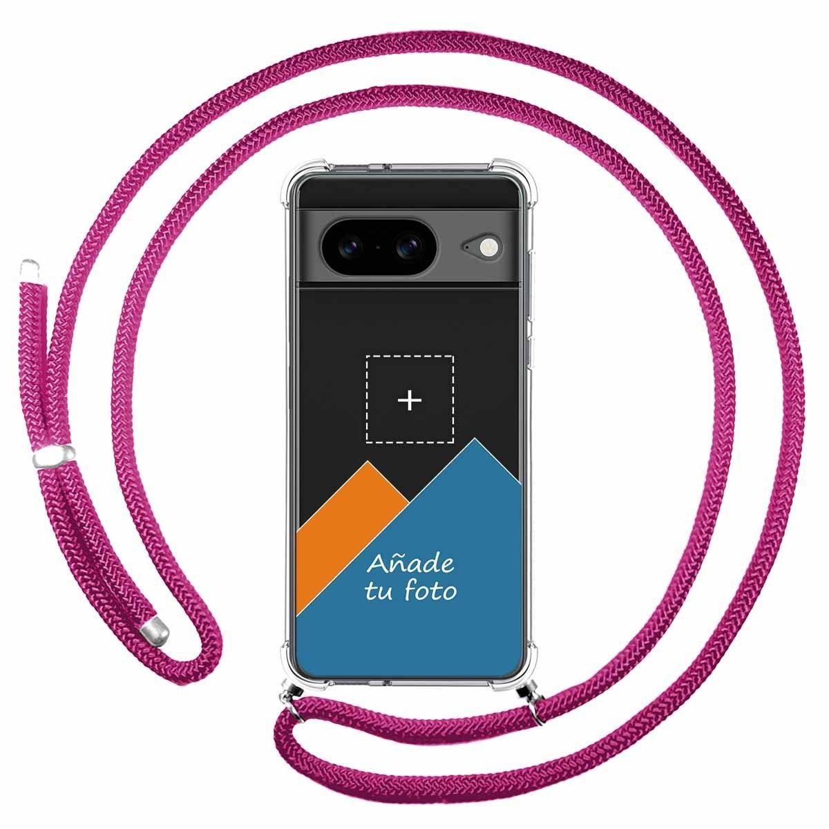 Personaliza tu Funda Colgante Transparente para Google Pixel 8 5G con Cordon Rosa Fucsia Dibujo Personalizada