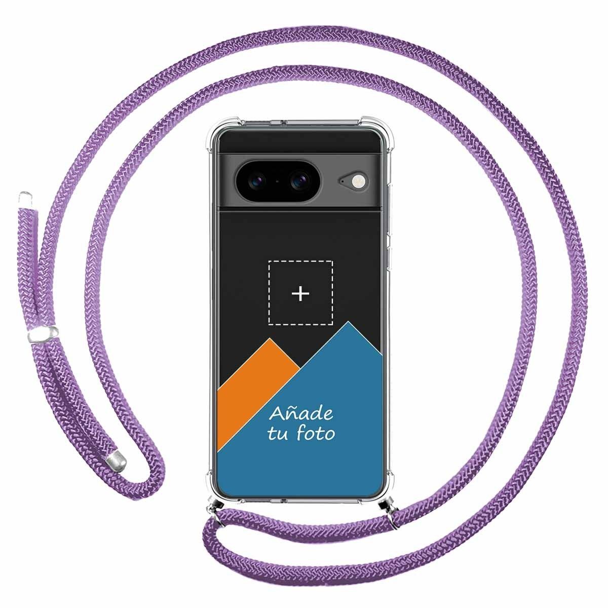 Personaliza tu Funda Colgante Transparente para Google Pixel 8 5G con Cordon Morado Dibujo Personalizada