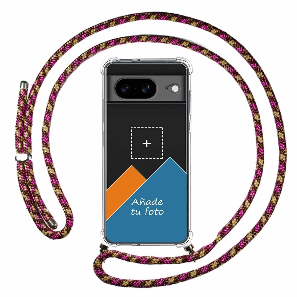 Personaliza tu Funda Colgante Transparente para Google Pixel 8 5G con Cordon Rosa / Dorado Dibujo Personalizada