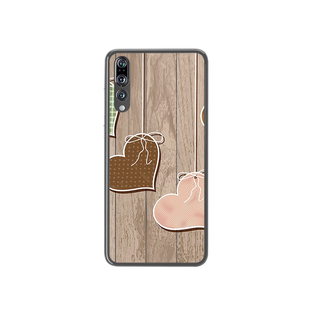 Funda Gel Tpu para Huawei P20 Pro Diseño Corazones Madera Dibujos