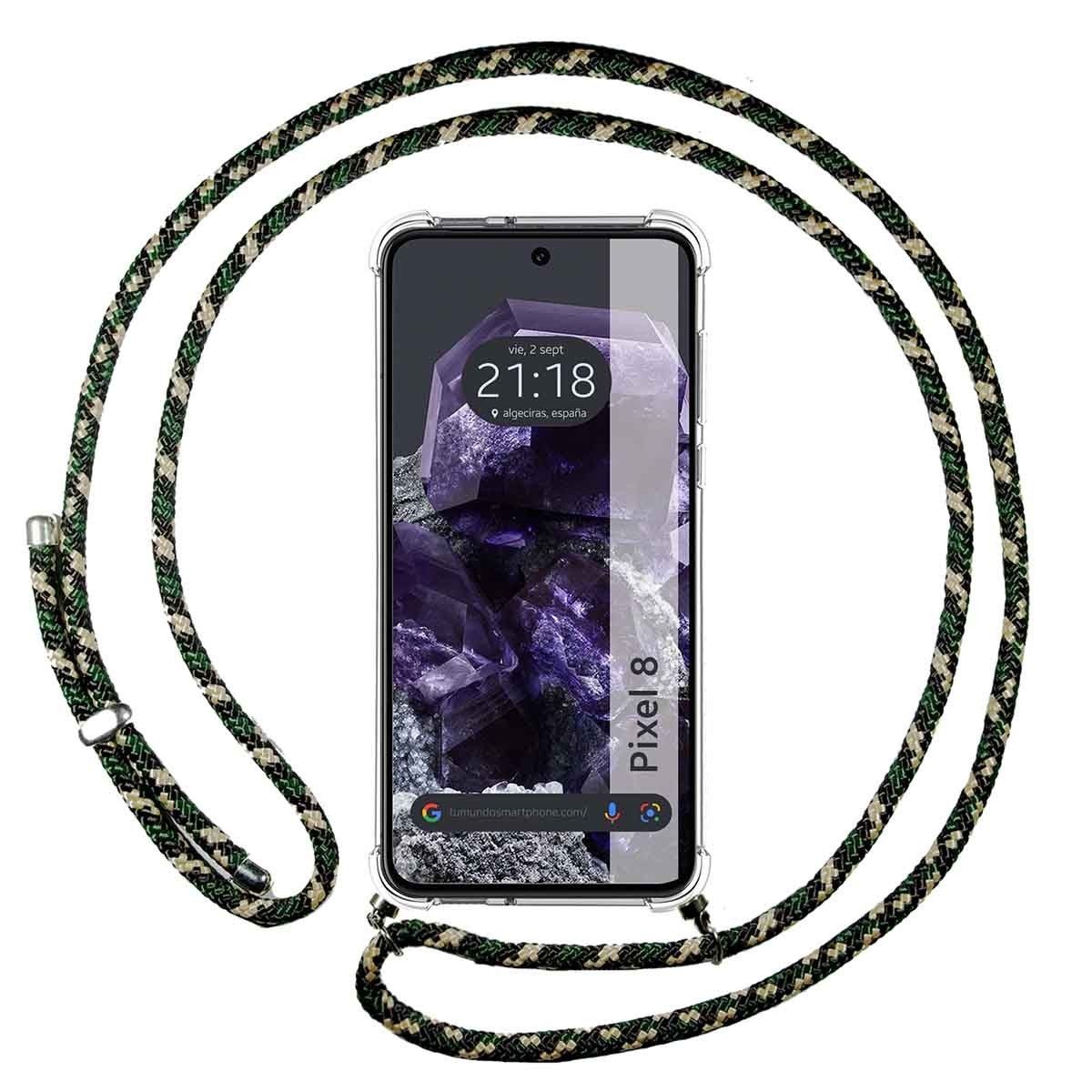 Funda Colgante Transparente para Google Pixel 8 5G con Cordon Verde / Dorado