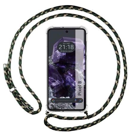 Funda Colgante Transparente para Google Pixel 8 5G con Cordon Verde / Dorado