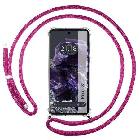 Funda Colgante Transparente para Google Pixel 8 5G con Cordon Rosa Fucsia