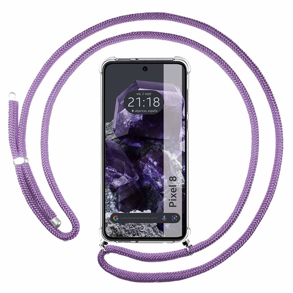 Funda Colgante Transparente para Google Pixel 8 5G con Cordon Morado