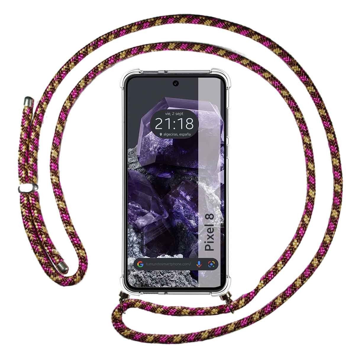 Funda Colgante Transparente para Google Pixel 8 5G con Cordon Rosa / Dorado