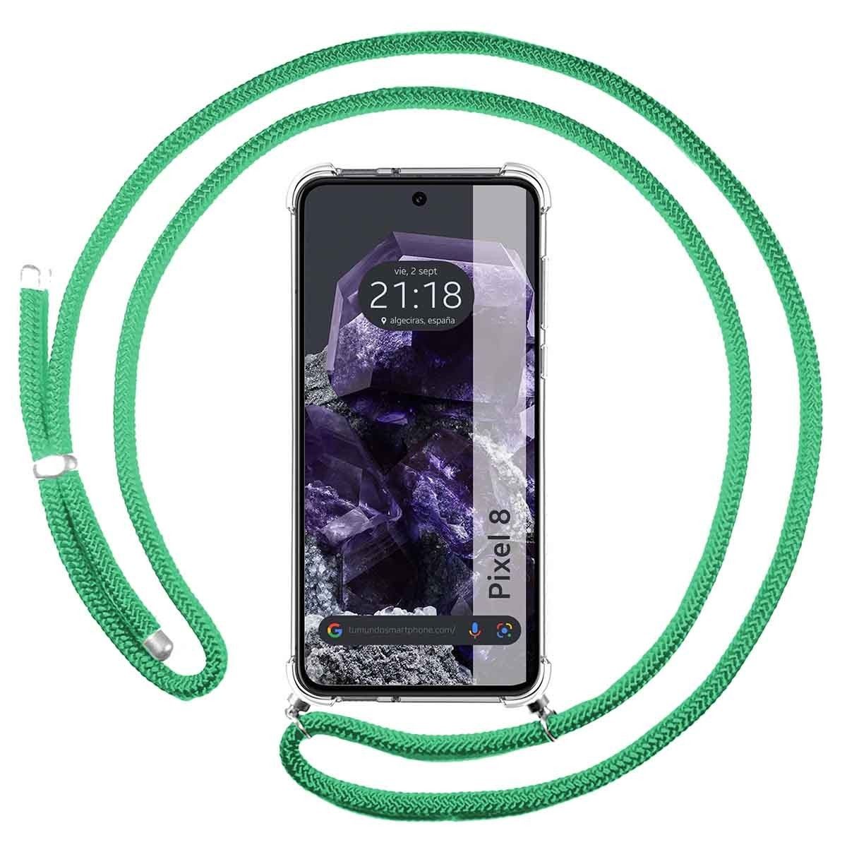 Funda Colgante Transparente para Google Pixel 8 5G con Cordon Verde Agua