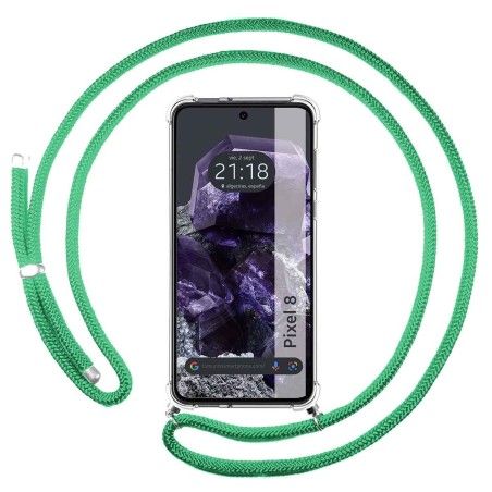 Funda Colgante Transparente para Google Pixel 8 5G con Cordon Verde Agua