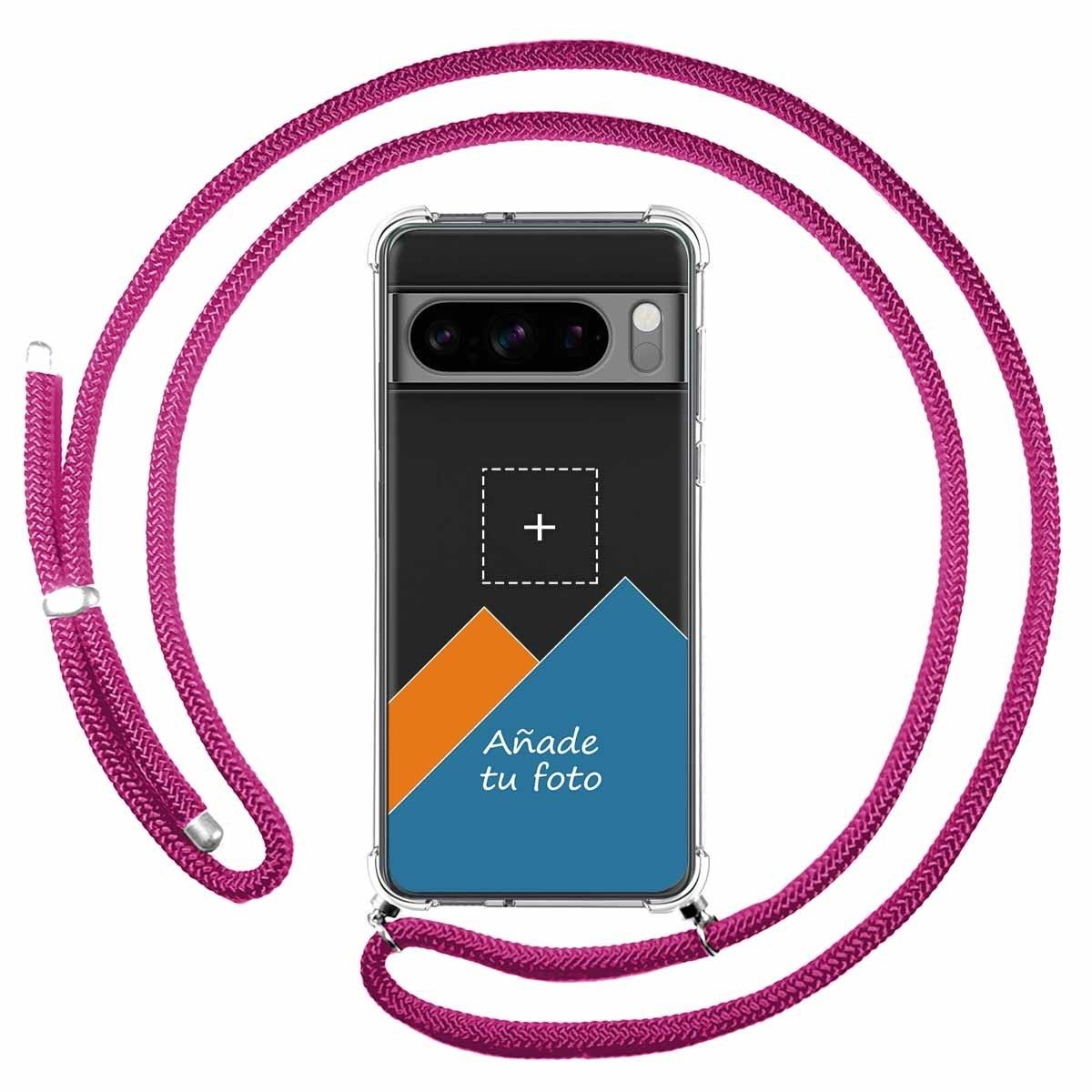Personaliza tu Funda Colgante Transparente para Google Pixel 8 Pro 5G con Cordon Rosa Fucsia Dibujo Personalizada