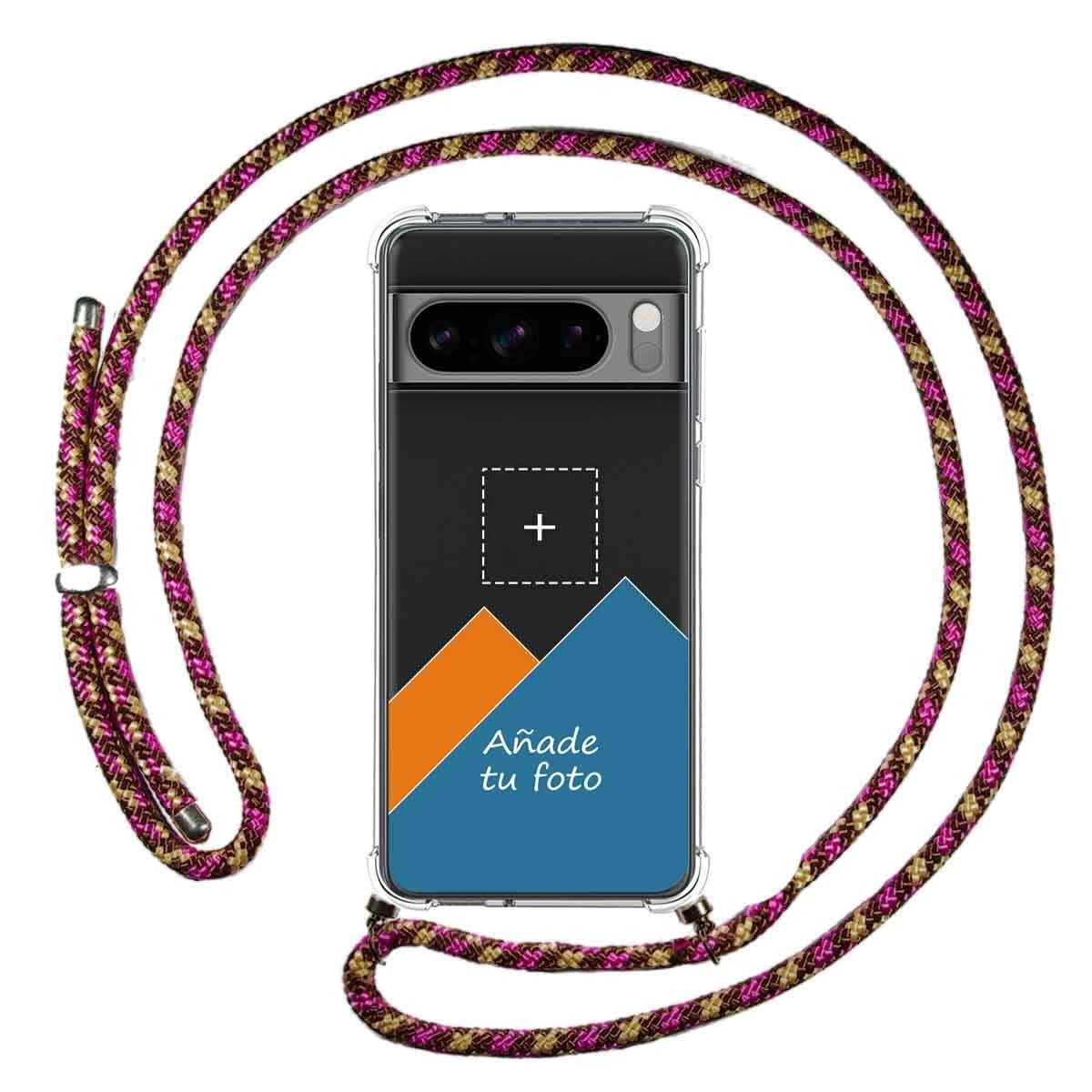 Personaliza tu Funda Colgante Transparente para Google Pixel 8 Pro 5G con Cordon Rosa / Dorado Dibujo Personalizada