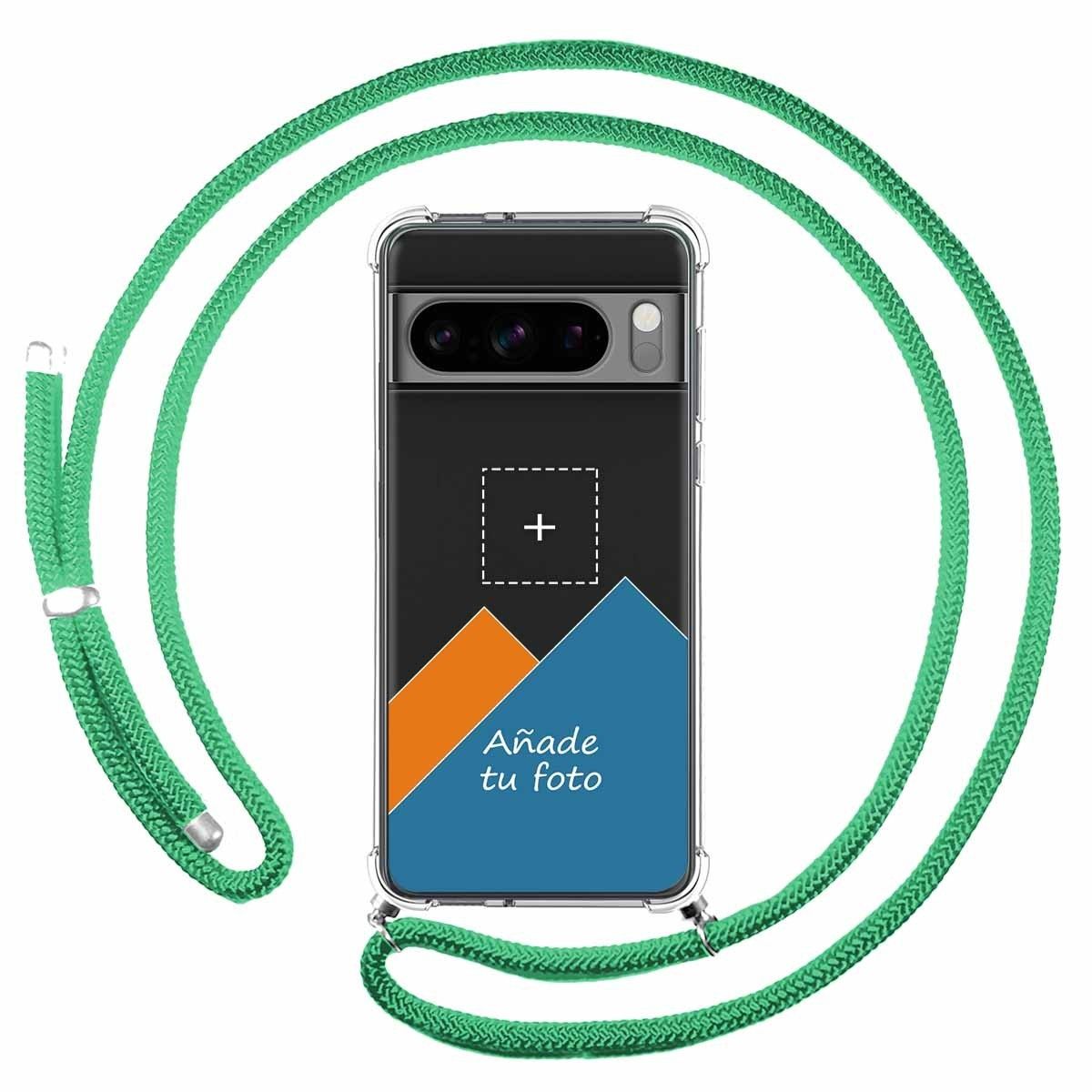 Personaliza tu Funda Colgante Transparente para Google Pixel 8 Pro 5G con Cordon Verde Agua Dibujo Personalizada