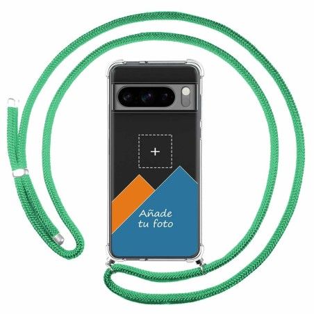 Personaliza tu Funda Colgante Transparente para Google Pixel 8 Pro 5G con Cordon Verde Agua Dibujo Personalizada