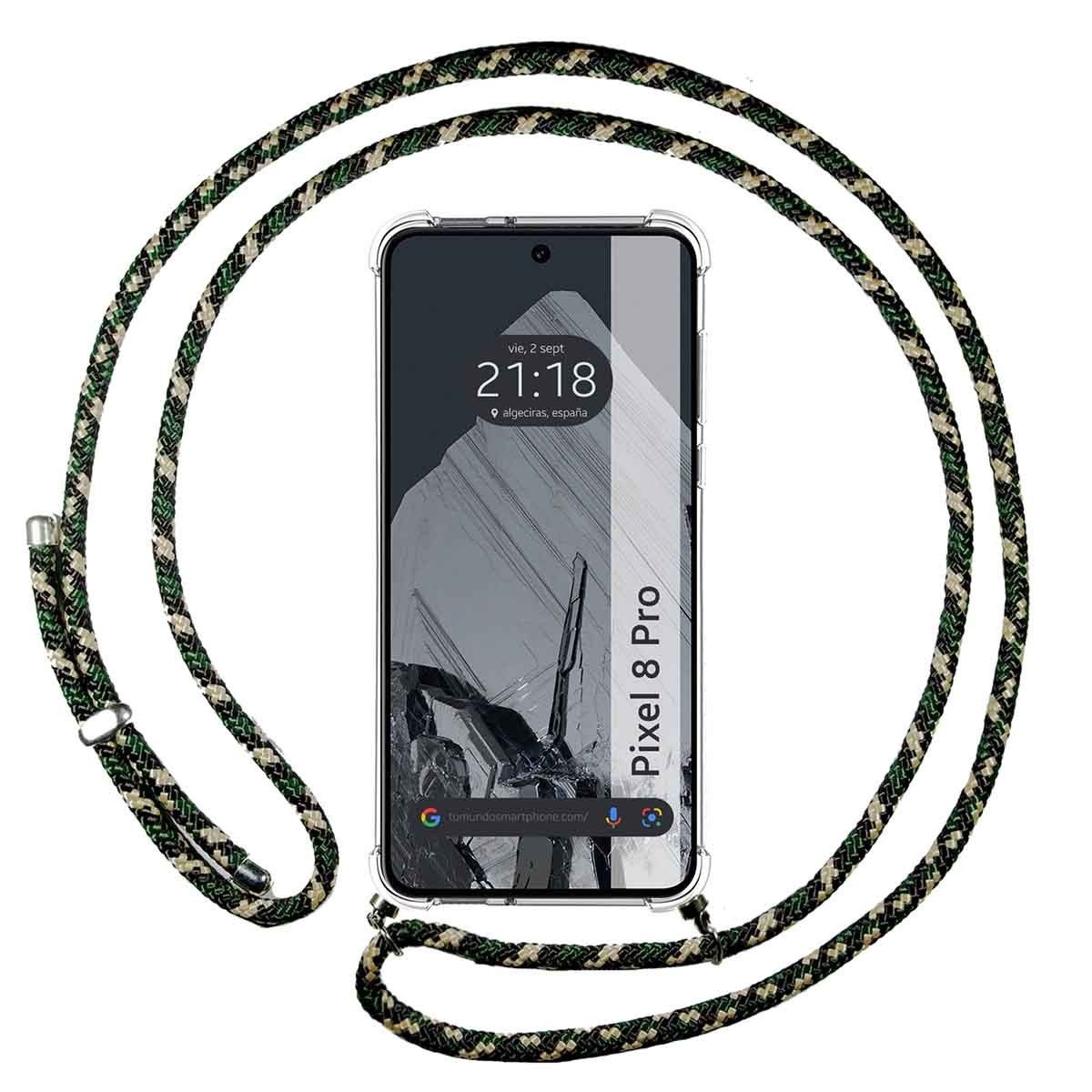 Funda Colgante Transparente para Google Pixel 8 Pro 5G con Cordon Verde / Dorado